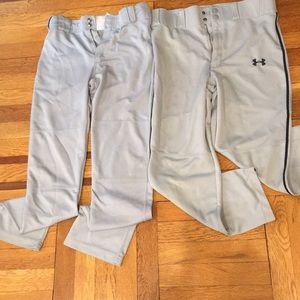 Gray baseball pants (2) UA and Russell Athletic